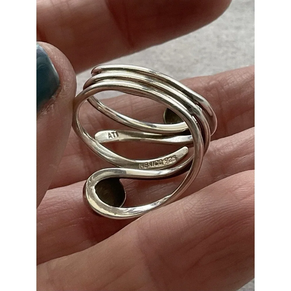 Vintage ATI Mexico 925 Sterling Silver Modernist Bypass Ring Size 7.75